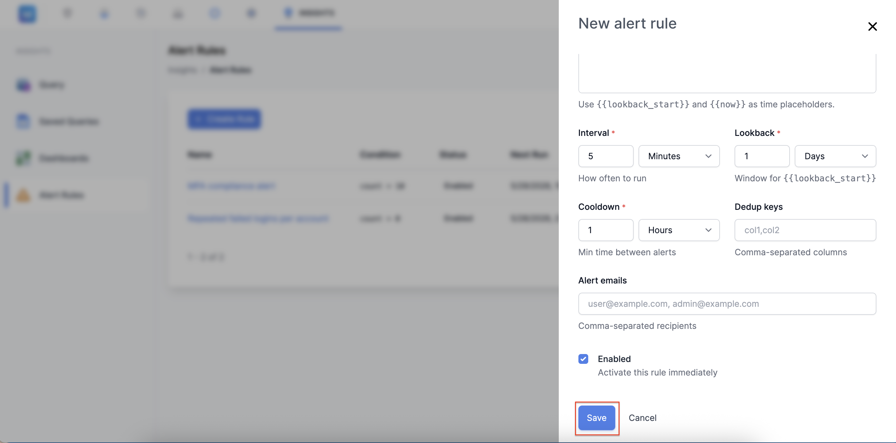 Formulir New Alert Rule